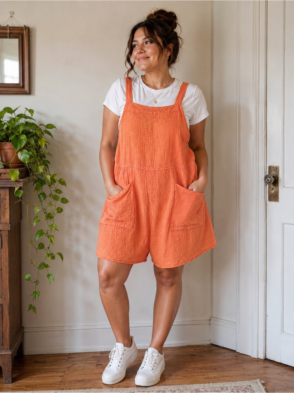 HEYSON Mineral Wash Crinkle Gauze Romper 1X NWOT